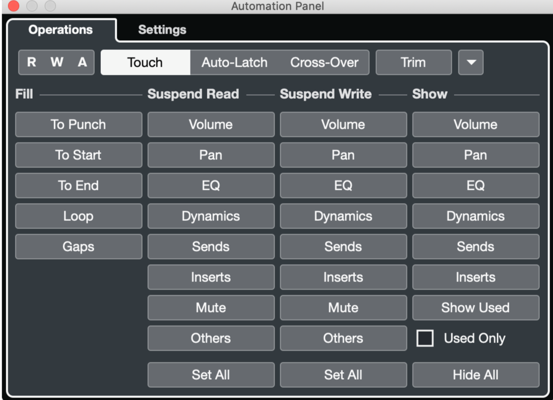 Cubase's Automation options