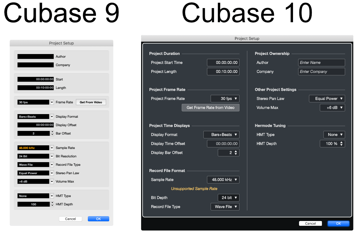 New project setup dialog