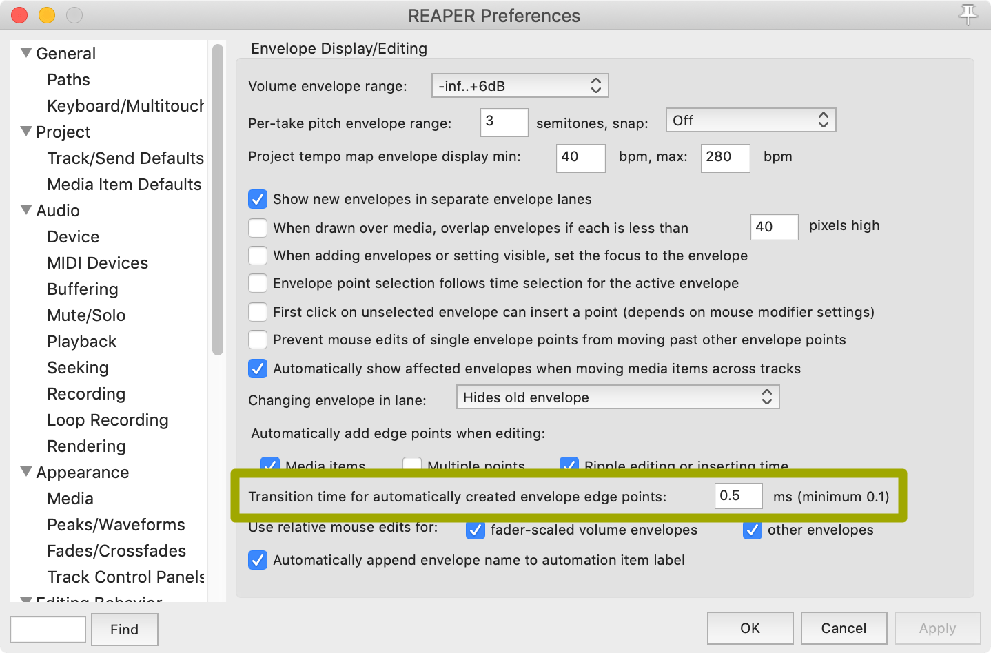 Reaper Settings for Automation