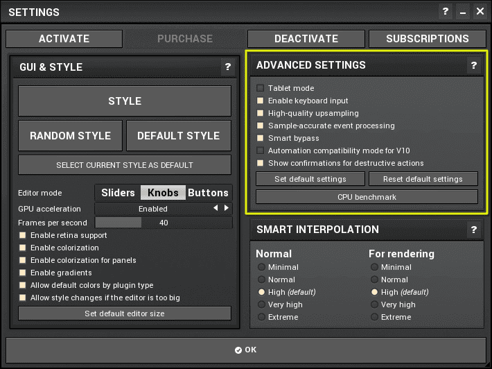 Advanced settings