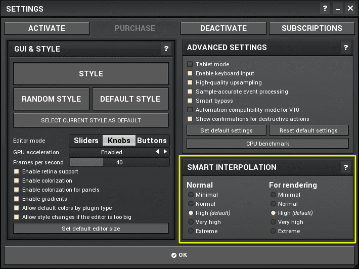 Smart Interpolation settings