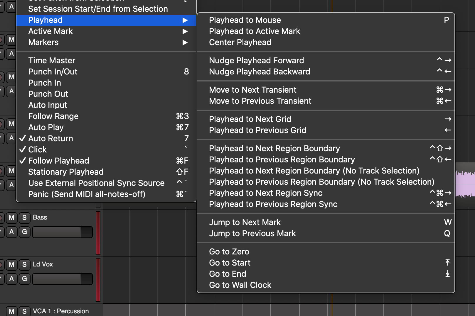 Playhead Shortcuts