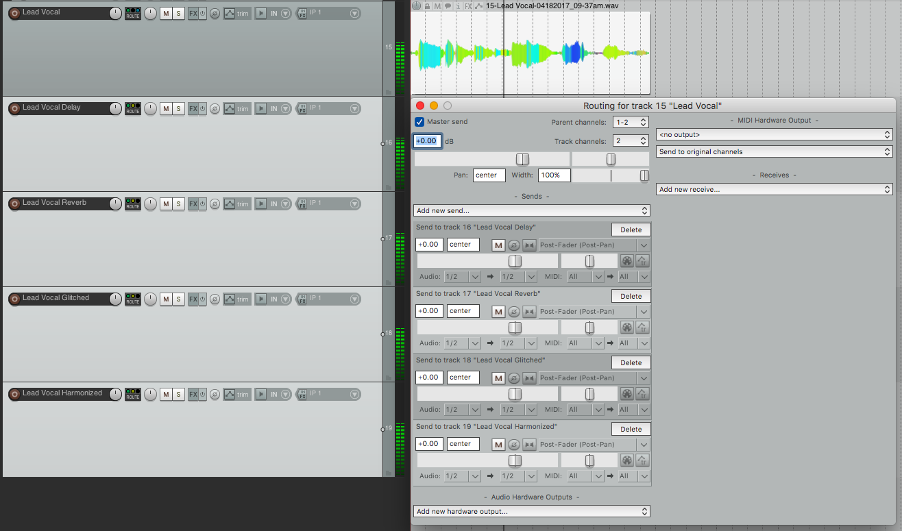 Пост пане. Reaper routing. Send track.